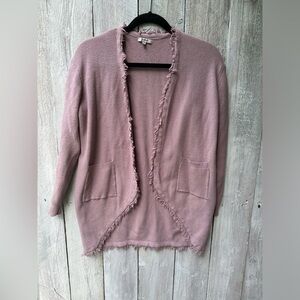 Women’s Jodifl Rose Pink Fringe Open Front Cardigan Size Medium